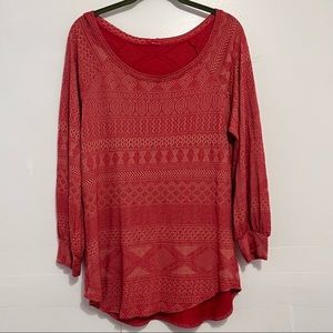 AMADE Women Pullover Blouse Red Geometric print Long Sleeve Scoop Neck Large